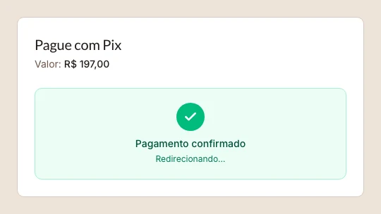 Tela de confirmação de pagamento em modo de demonstração.